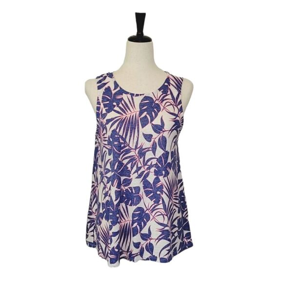 STYLUS Tops - Stylus Pink & Purple Tropical Print Linen Blend Tank Top Size M